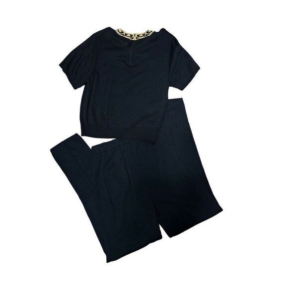 Dylani Knitwear Vintage 3pc Black & Gold Santana Knit Pant Set Size Small - Picture 2 of 7